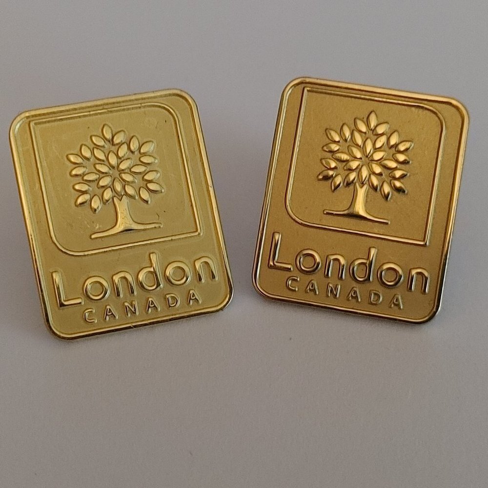 LONDON, Ontario, Canada PIN Gold Tone Pin London Ontario Tree Logo Pins x2